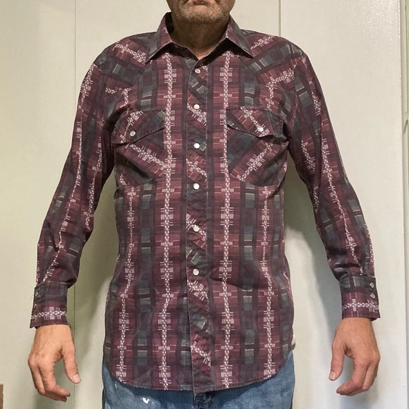 Salmon River Traders Cowboy Western Aztec Rodeo Shirt- Medium 15-15.5"- Vintage - Picture 5 of 16